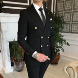 Double Breasted Men Suits with Peaked Lapel Slim Fit 2 Piece Groomsmen Wedding